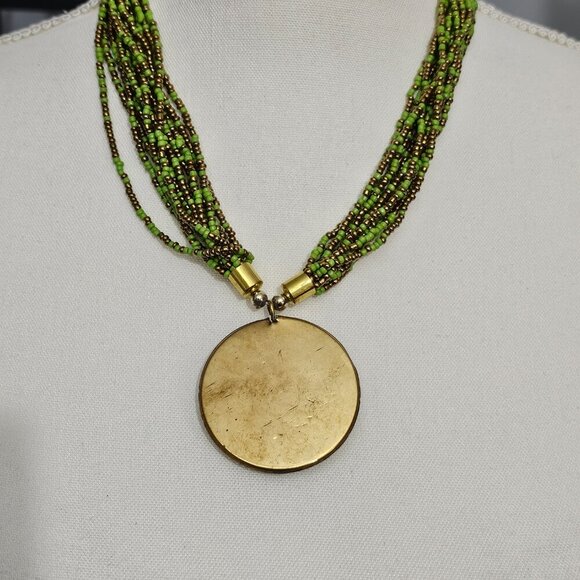 Maya Seed Bead Multi Stand New Green Boho Tibetan Pendant Statement Necklace - Picture 4 of 6